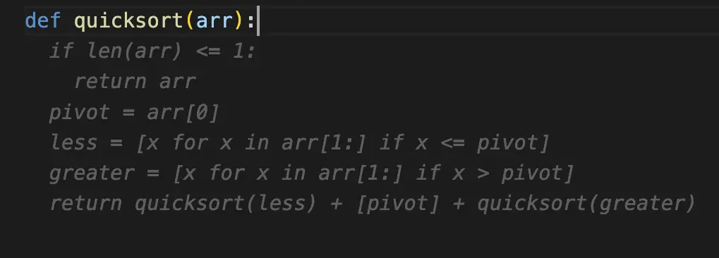 Codeium's code assistant suggesting the body of a quicksort function