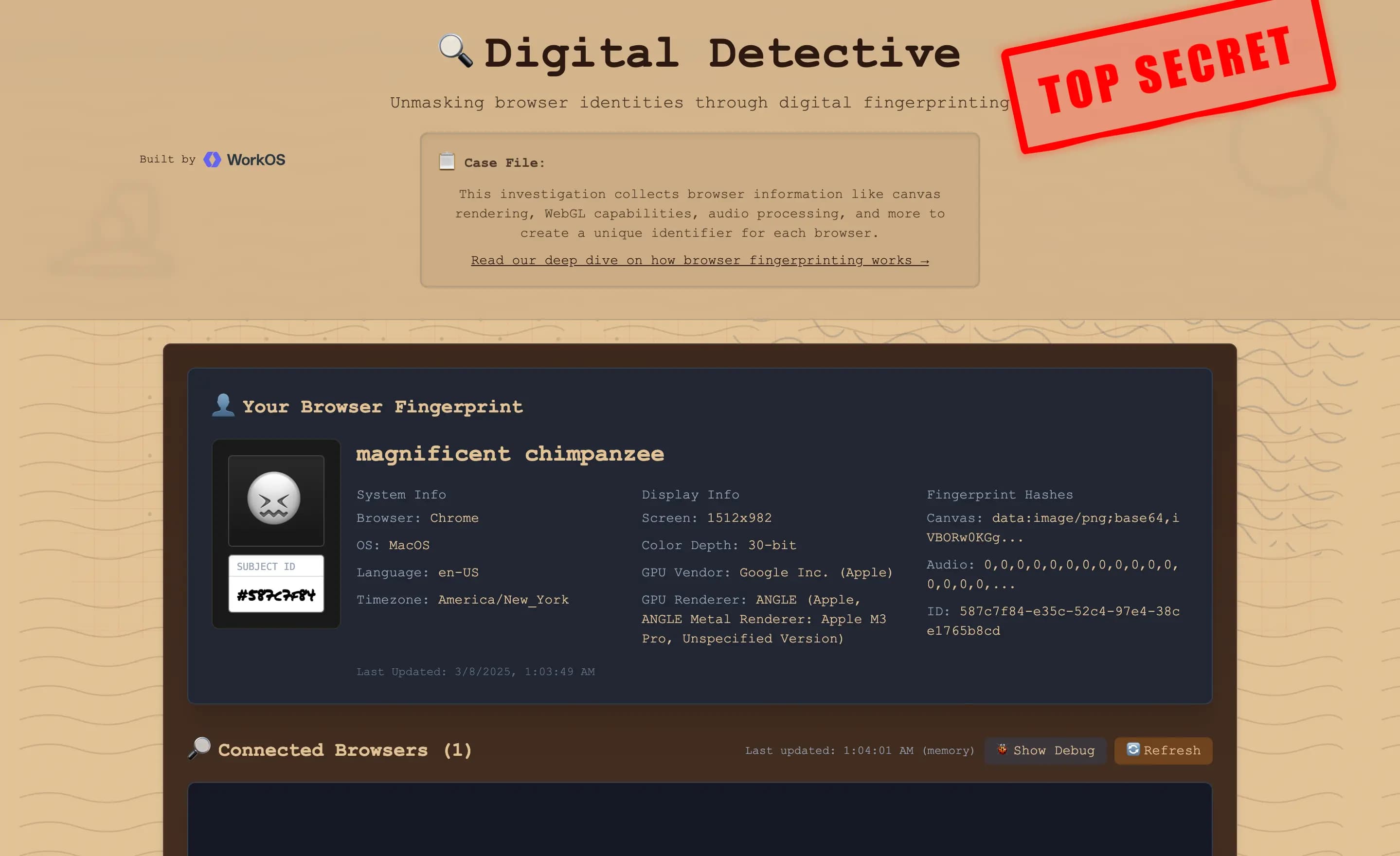 Digital Detective Browser Fingerprinting Demo