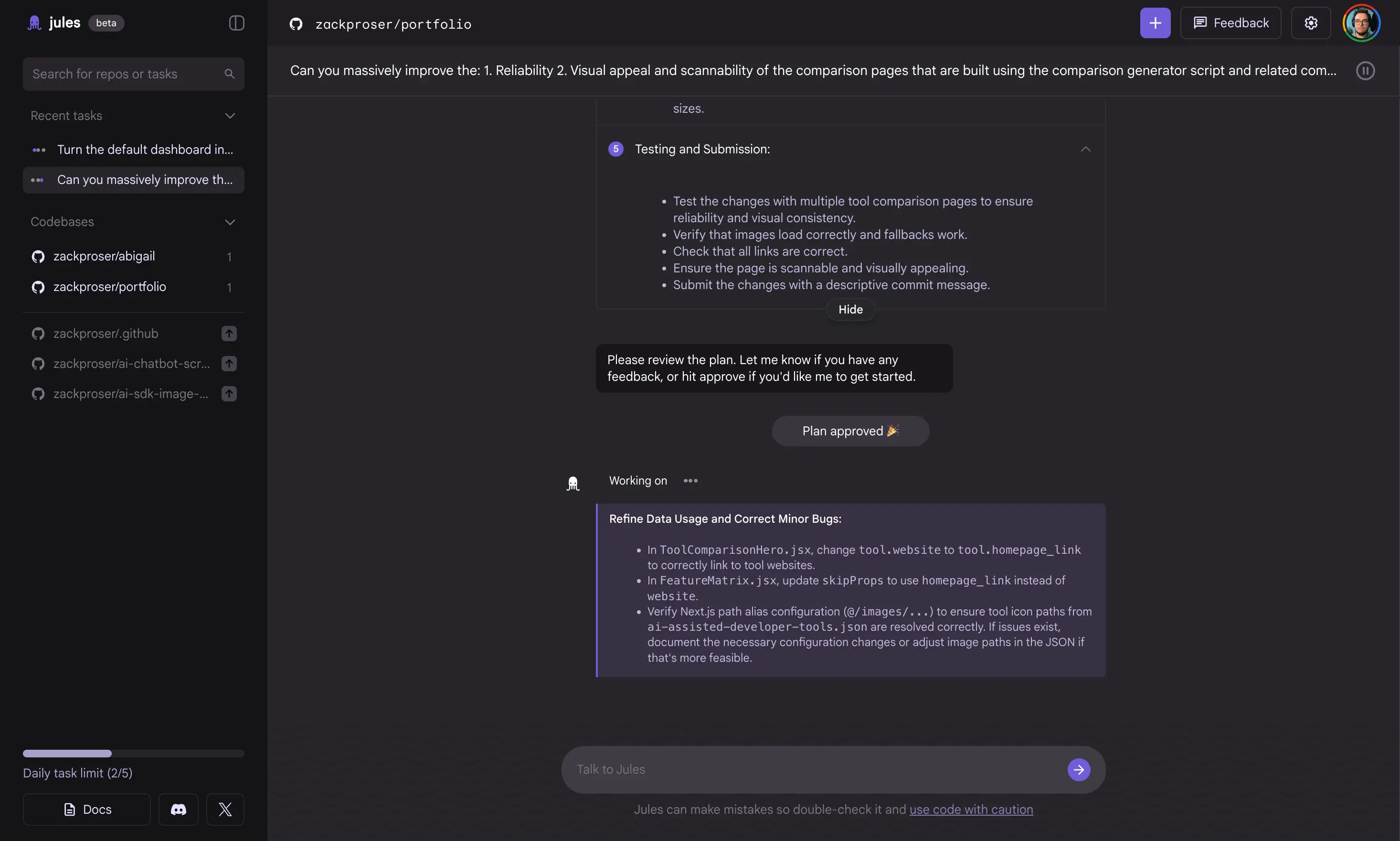 Jules approval flow with 5-minute automatic proceed