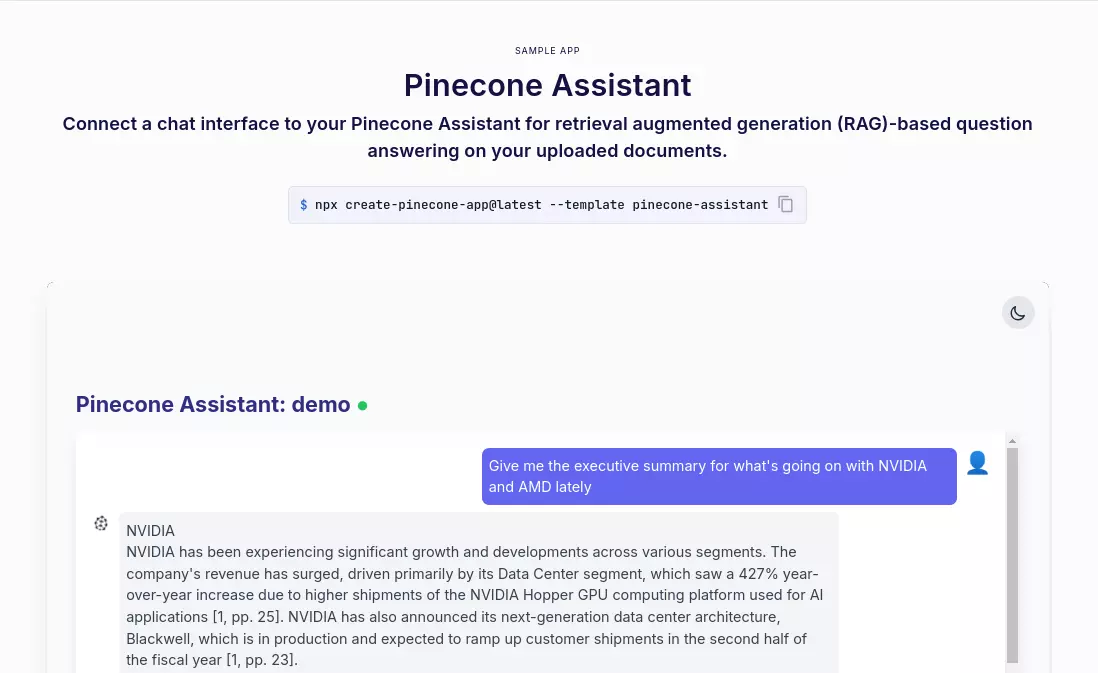 Pinecone: Assistant sample application