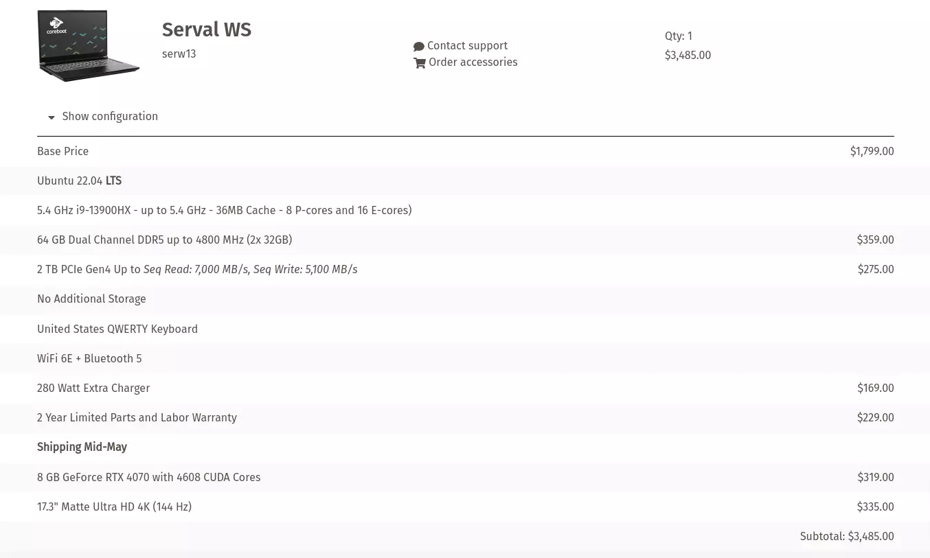 My Serval Workstation specs