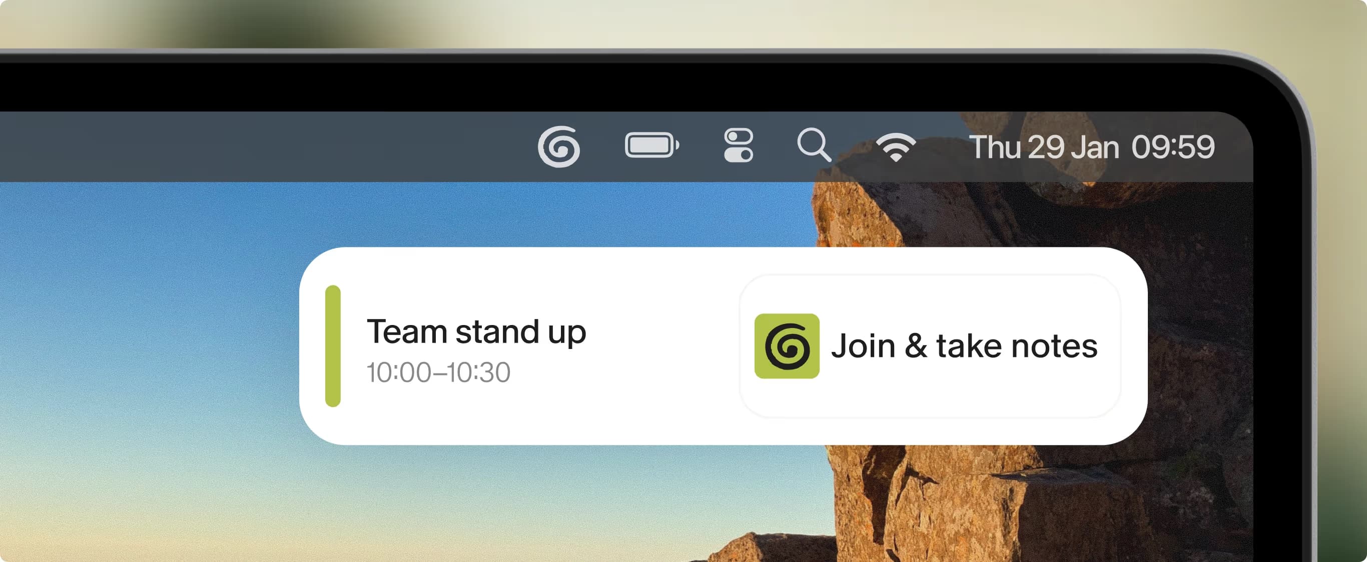 Granola calendar notification prompting the user to take notes for a team stand-up