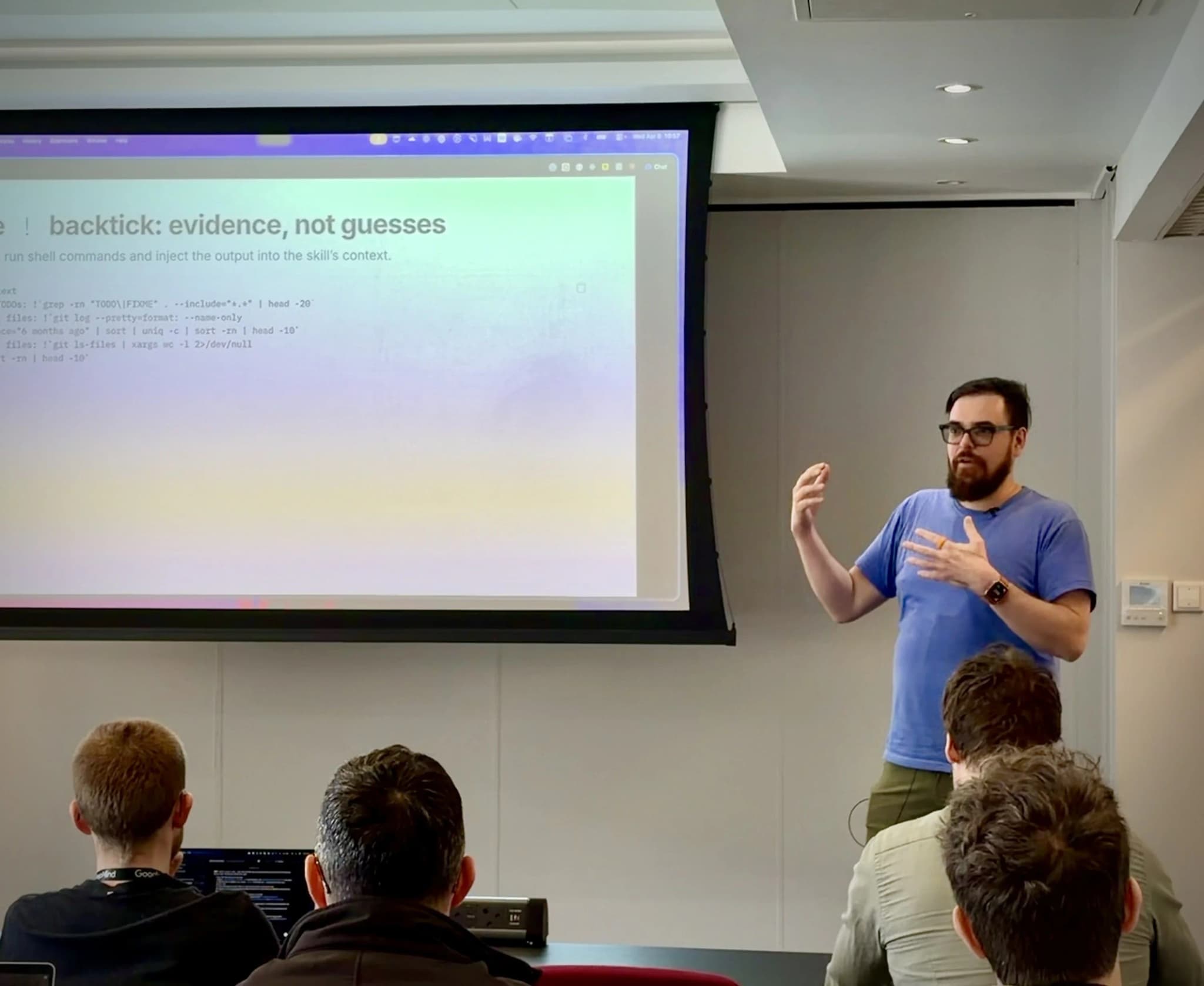 Zack Proser teaching the backtick evidence pattern at AI Engineering London