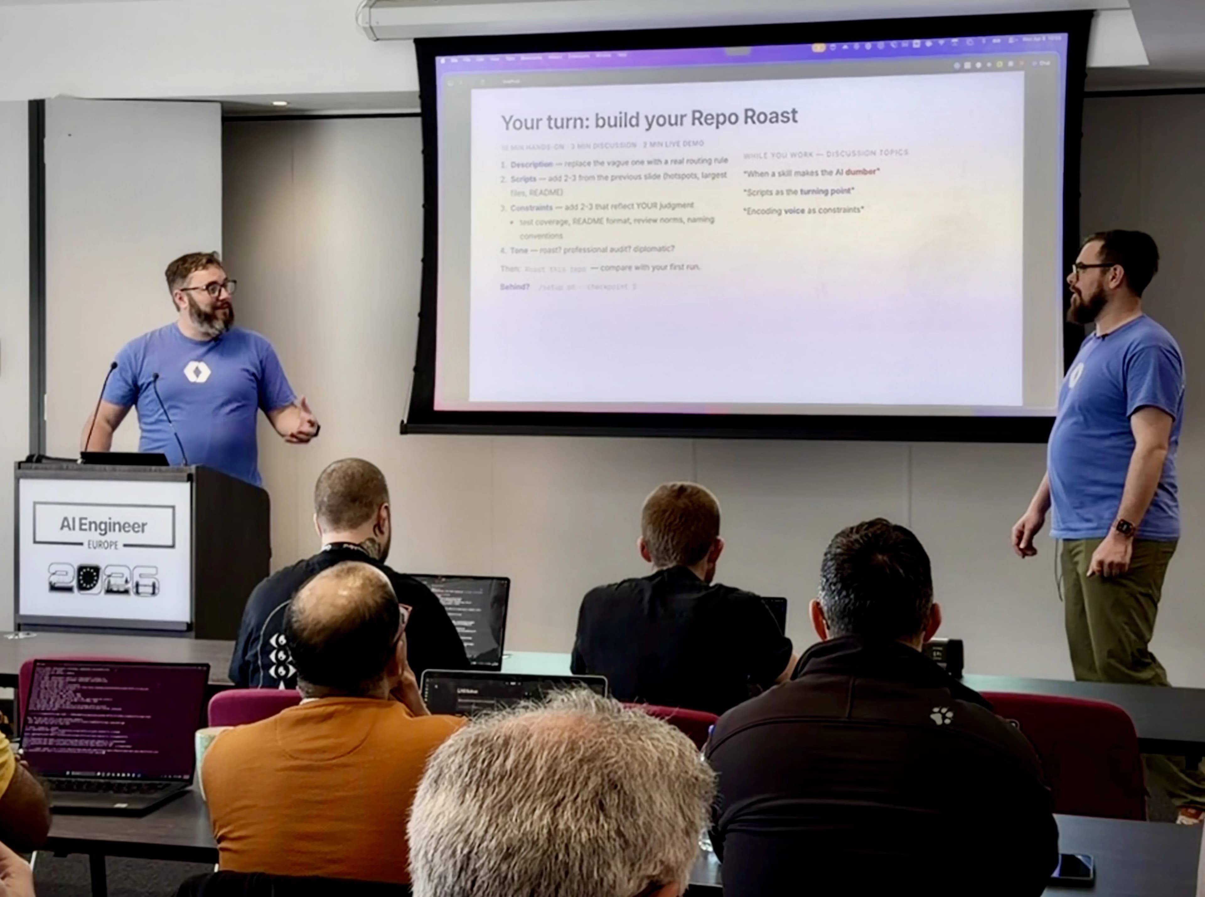 Nick Nisi and Zack Proser presenting at AI Engineering London