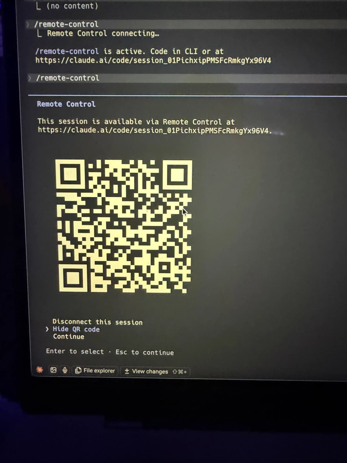 Claude iOS app showing paired local environment