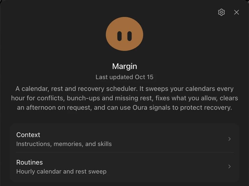 Margin template panel with its brown circular avatar and calendar-care role