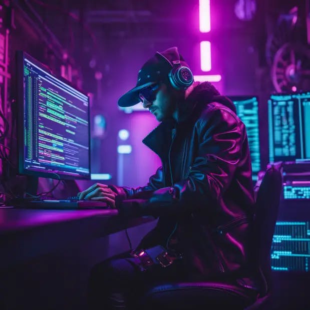 Hacker reviewing code in his terminal