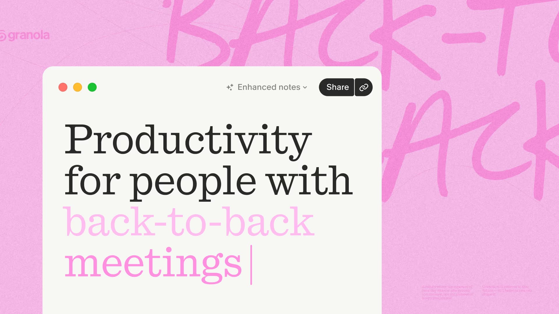 Granola illustration about productivity during back-to-back meetings